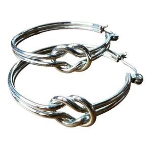Womens Double Strand Metal Hoop Fashion Earrings Silver